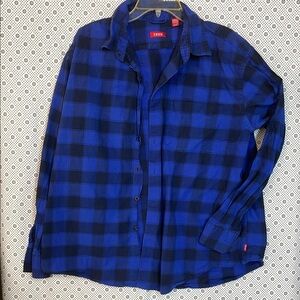 Izod Blue and Black Plaid Casual Button Down Shirt
